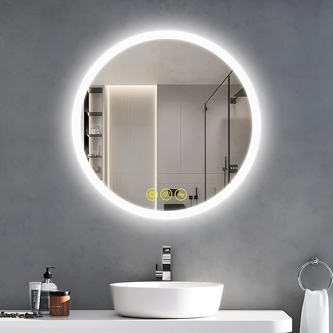 24X24 LED Bathroom Mirror with Lights, Anti-Fog, Dimmable, Backlit + Front Lit, Lighted Bathroom Vanity Mirror for Wall, Memory Function, Shatter-Proof