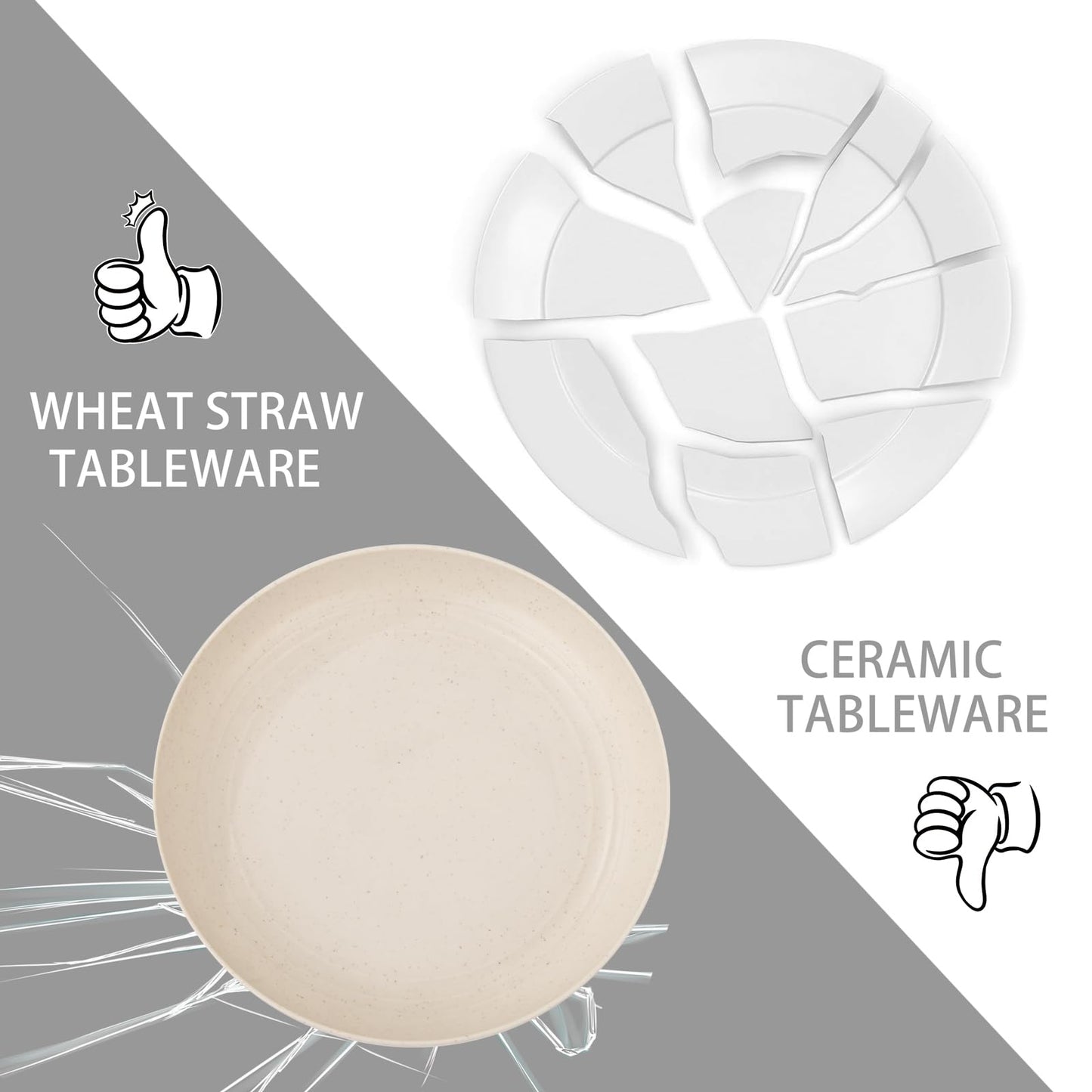 LIYH 32 Pcs Beige Wheat Straw Dinnerware Set for 8, Plastic Plates and Bowls Set, Unbreakable Dishes Set for 8, Dishwasher & Microwave Safe Reusable