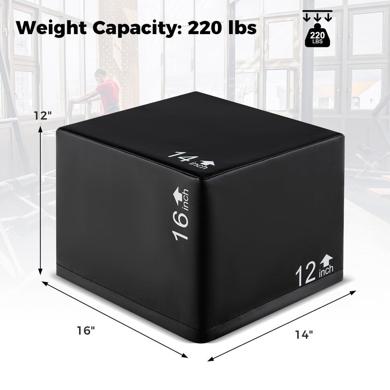 GYMAX Plyometric Jump Box, 3 in 1 Plyo Jumping Training Box with Non-Slip & Easy-to-Clean PU Cover, Heavy Foam Exercise Trainer for Home Gym, Multiple Options (16 x 14 x 12 inch)