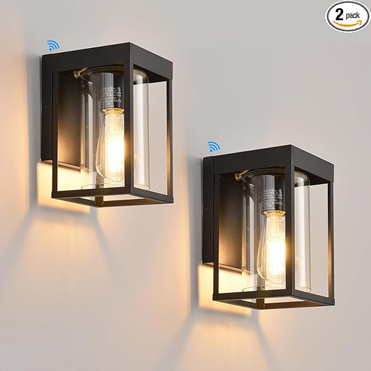 Outdoor Wall Lantern, Dusk to Dawn Outdoor Wall Sconce, 2-Pack Exterior Wall Light, Black Front Porch Light with Clear Glass, Small Waterproof Exterior Light Fixture for House, Patio, Garage