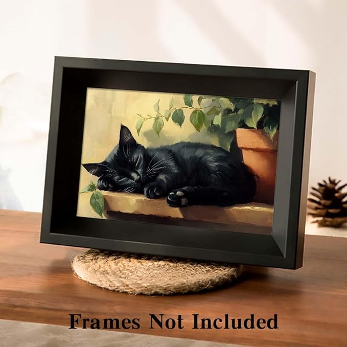 Yesad Cat Wall Art, Sleeping Cat Print Poster Cat Painting Pictures Rustic Wall Décor for Living Room Bedroom Farmhouse Decorations Cat Lover Gift (Unframed,24”x16”, Cat4)