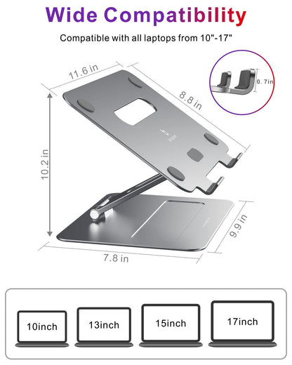 brocoon Adjustable MacBook Stand for Desk, Ergonomic Aluminum Laptop Riser with Heat-Vent, Compatible for 10-17" Laptops
