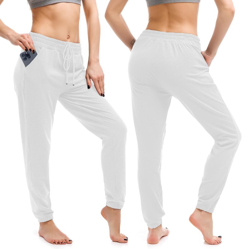 Walifrey Womens Joggers with Pockets, Drawstring Sweatpants Women for Lounging Jogging Gym and Workout White,1 Pack White M