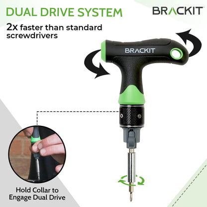 Brackit Dual Drive Ratchet T Handle Screwdriver and Bit Set – 22 Piece Precision Kit – 2 x Faster Than Regular Ones – Perfect Tool for Intricate Jobs