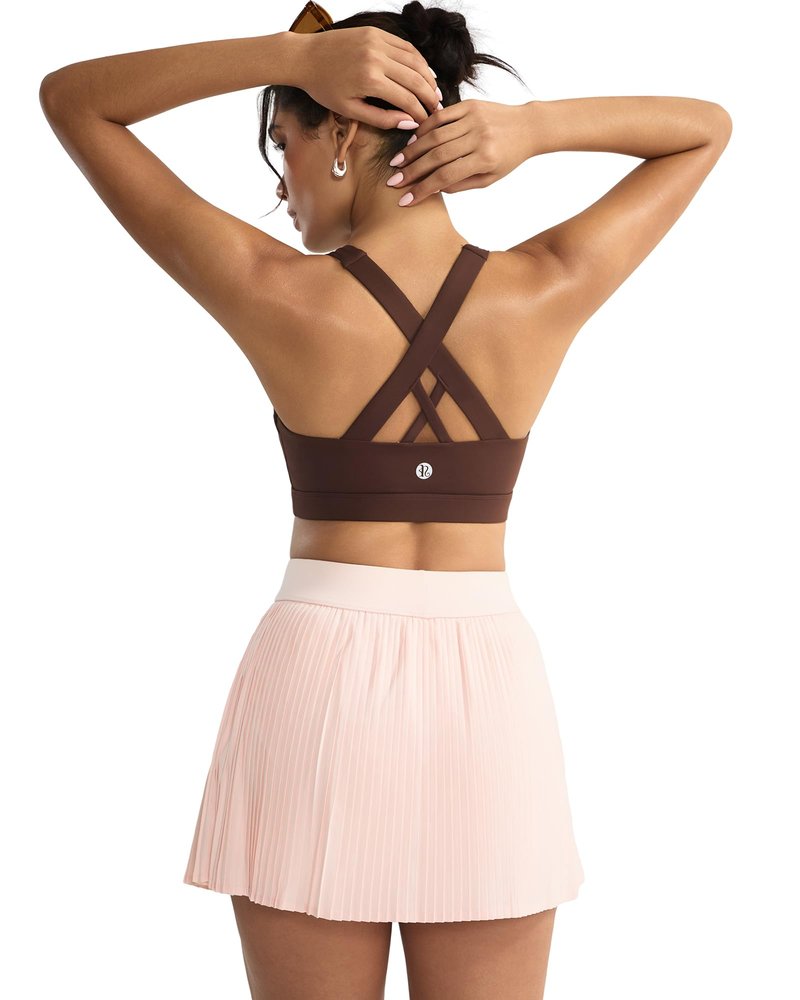 RUNNING GIRL Sports Bra for Women, Criss-Cross Back Padded Strappy Sports Bras Medium Support Yoga Bra with Removable Cups(WX2353 Coffee Bean_S)