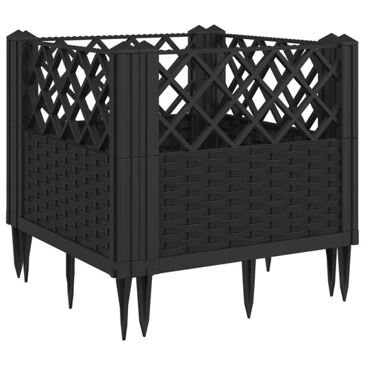 Makastle Garden Planter, Decorative Outdoor Flowerpot for Vegetables, Flowers and Succulents in for Patio, Front Porch, 17.1x17.1x17.1 in Black Polypropylene