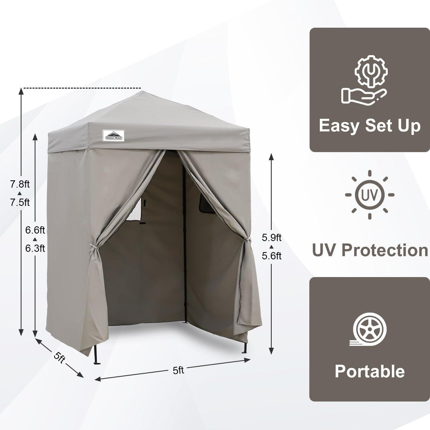 EAGLE PEAK Flex Ultra Compact 5x5 Pop-up Canopy, Sun Shelter, Changing Room, Portable Privacy Canopy Cabana for Pool, Fashion Photoshoots, or Camping, Gray