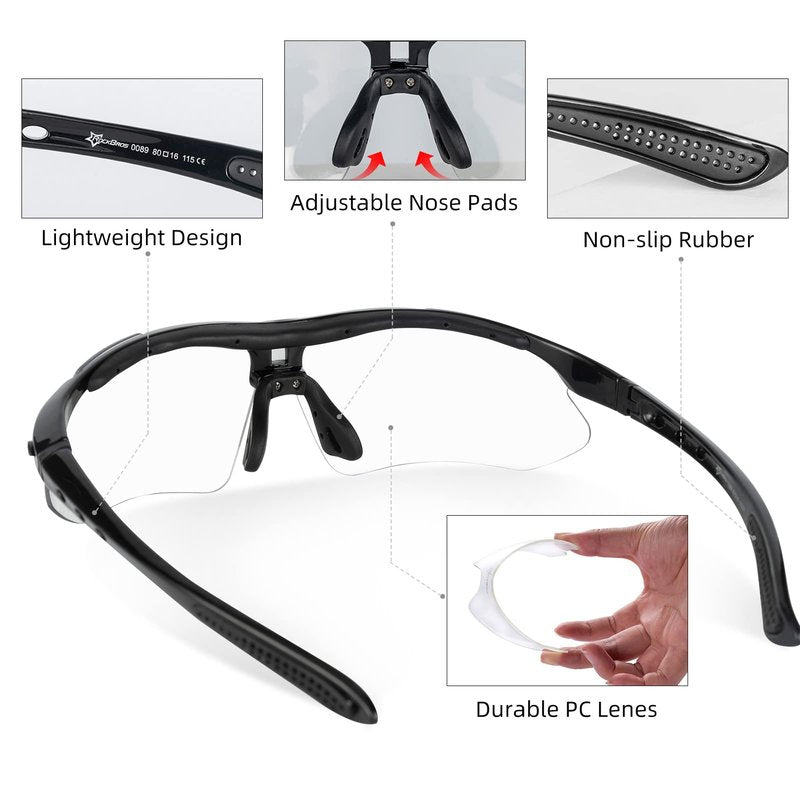 ROCKBROS Photochromic Sports Sunglasses Mens Pickleball Glasses Cycling Glasses MTB Sunglasses, with Removable Elasctic Band