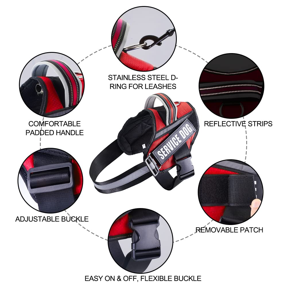 Dog Vest Harness and Patches Set, Animire in Training Service Dog Harness with 10 Dog Patches, Reflective Dog Vest with Handle for Small, Medium, Large, and Extra-Large Dogs