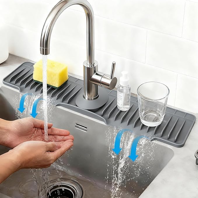 16" Silicone Faucet Mat for Kitchen Sink Released in 2025/12TH, 8° Slope Fast
