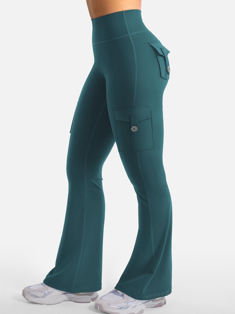 YEOREO CoreFlex Women Workout Flare Leggings with Pockets Hidden Scrunch High Waisted Cargo Gym Yoga Leggings Mediterranea L