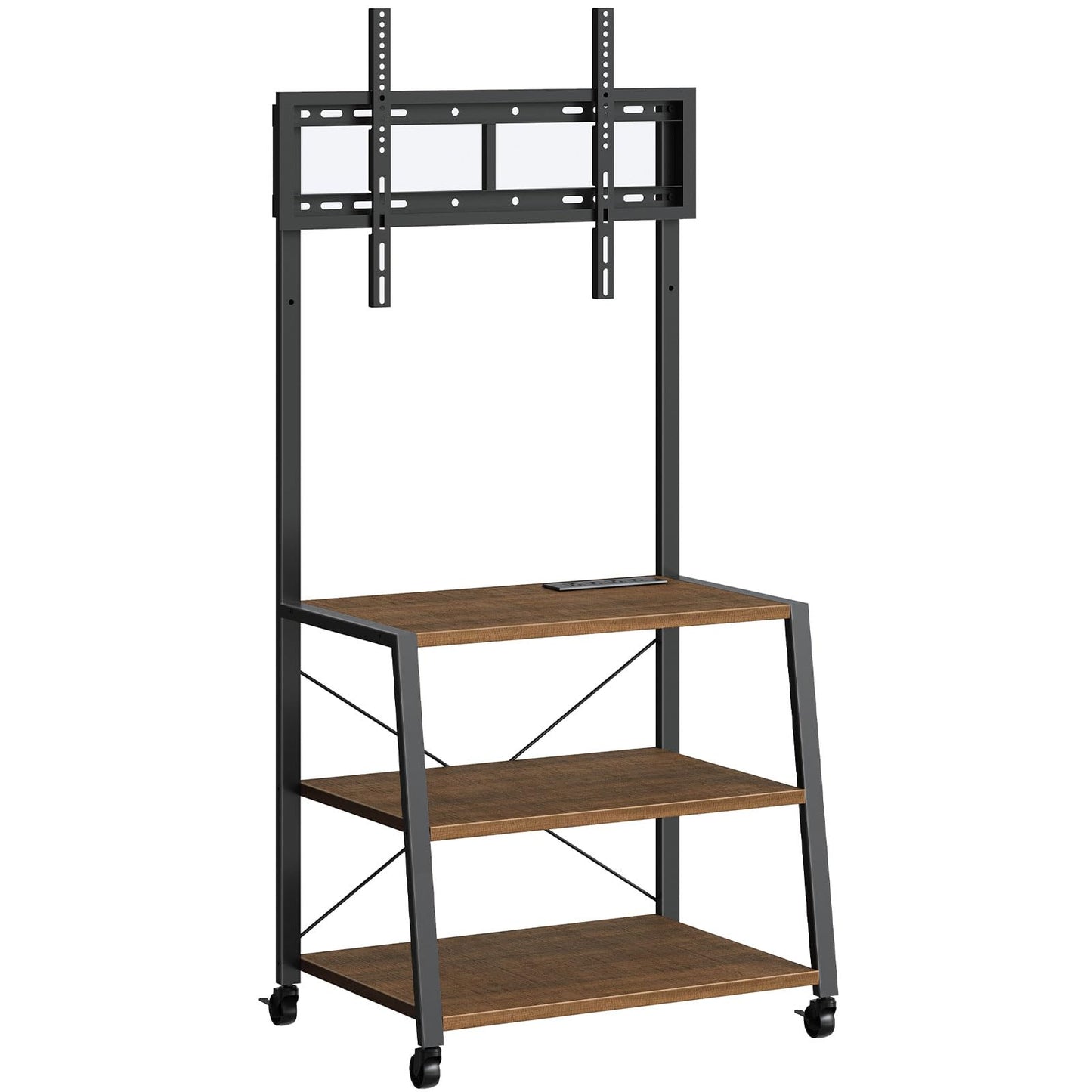 HOOBRO Rolling TV Stand with Mount and Power Outlet Up to 55 inch TV, Corner Entertainment Center, Small TV Stand with 3-Tier Storage Shelves for Living Room, Bedroom, Rustic Brown and Black BF66UDS01