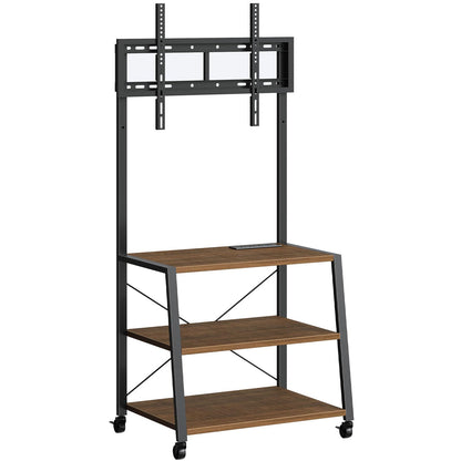HOOBRO Rolling TV Stand with Mount and Power Outlet Up to 55 inch TV, Corner Entertainment Center, Small TV Stand with 3-Tier Storage Shelves for Living Room, Bedroom, Rustic Brown and Black BF66UDS01