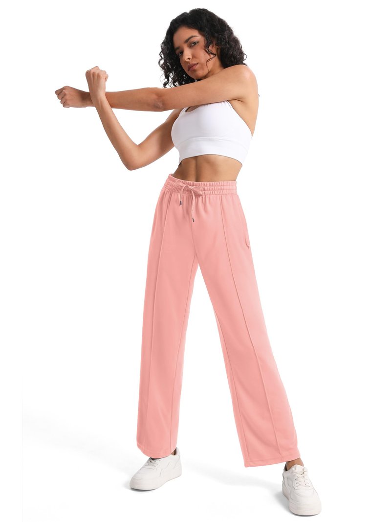 Tapata Tall Women's 34" Inseam Track Pants Elastic Waistband Y2K with Zipper Pockets Dance Studio Sweatpants, Pink, L
