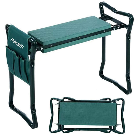 FIAMER Garden Kneeler Seat Folding Stool Work Seat Flower Planting Grass Belt Tool Bag Camping Outdoor Portable Garden Stool with 1 Bonus Tool Pouches (23.5"x19.3", Green)