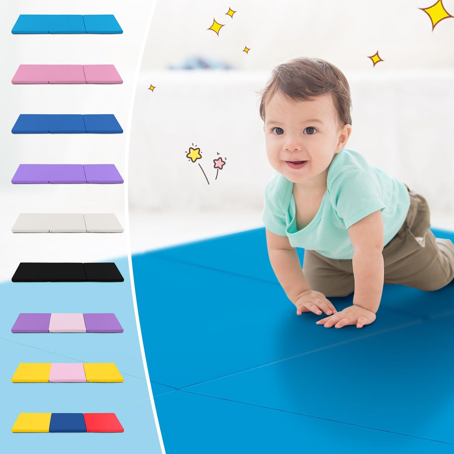 Giantex 6'x2' Tri-Fold Gymnastics Mat with Carry Handles Tumbling Exercise Gym Mat for Aerobics, Yoga, Stretching, MMA (Blue)