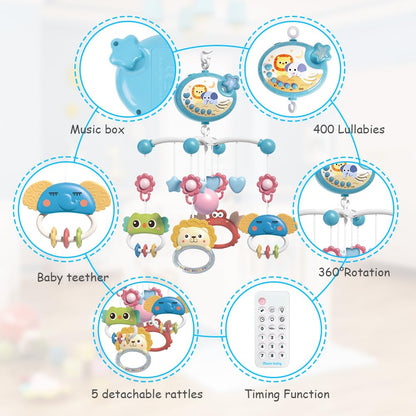 Aolso Baby Crib Toy, Baby Star Crib Mobile with Music and Lights, Cot Mobile Toy with Timing Function Projector and Remote Control, Baby Crib Toys for Boys Girls (Blue)