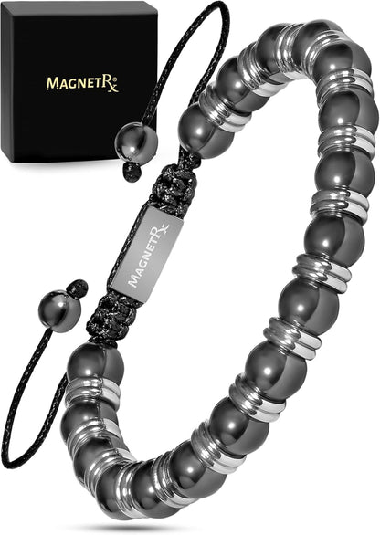 MagnetRX® Magnetic Hematite Bracelet – MAX Strength Magnetic Stones – Beaded Magnetic Bracelets for Men and Women (Silver Titan 8mm Bead)