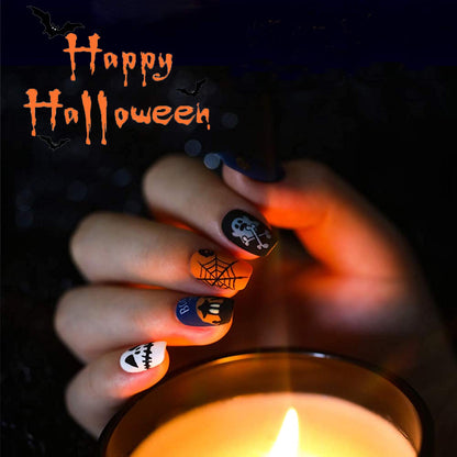 SOGAYU 12 Sheets Halloween Full Nail Wraps Art Stickers, Nail Polish Strips Nail Decals DIY Self-Adhesive Pumpkin Bat Ghost Spider Vampire Pattern with 2 Piece Nail Files for Party Decor (168 Pieces)