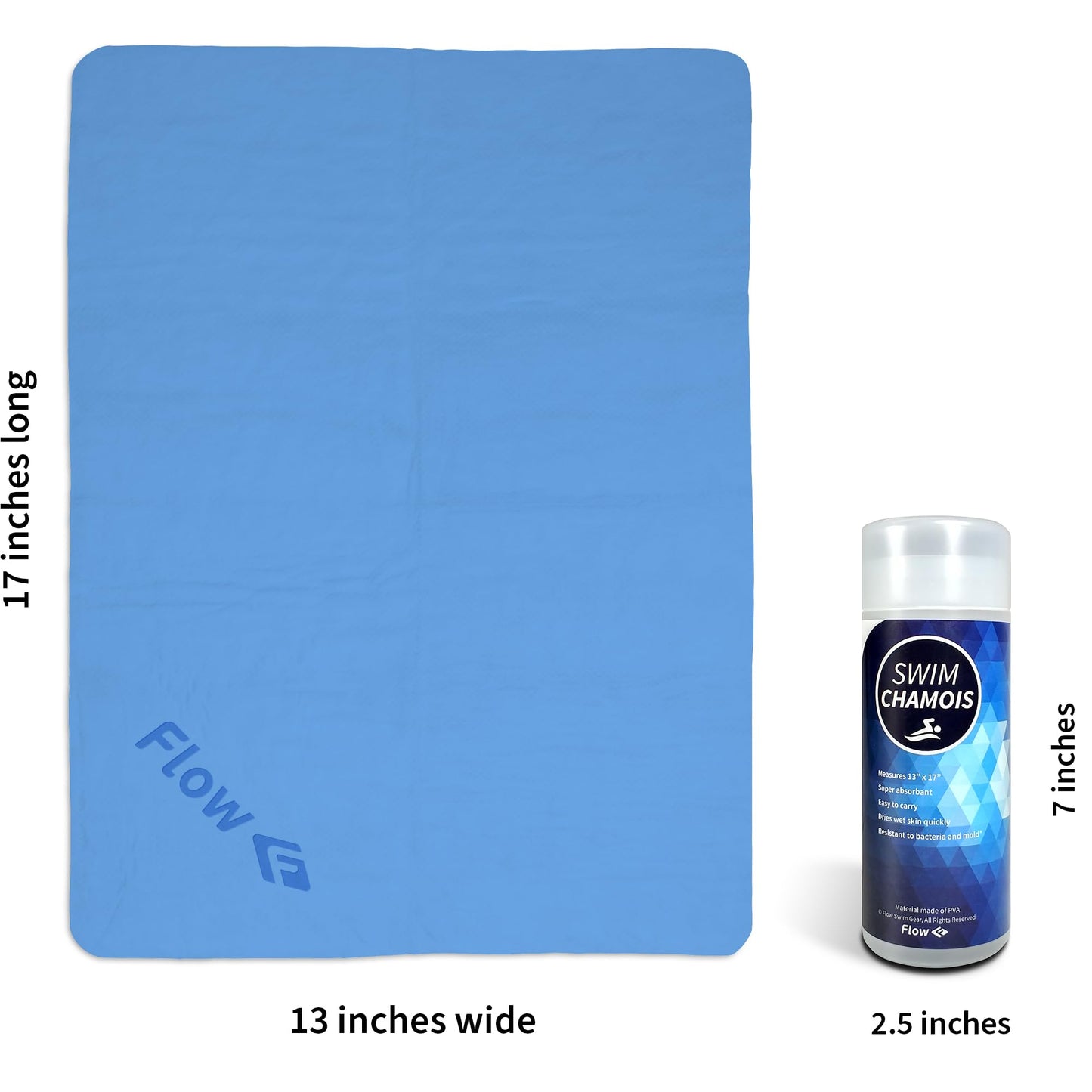 Flow Swim Chamois - Quick Dry Towel for Swimming, Diving, Triathlons, and Other Water Sports (Blue)