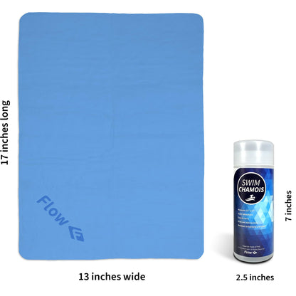 Flow Swim Chamois - Quick Dry Towel for Swimming, Diving, Triathlons, and Other Water Sports (Blue)