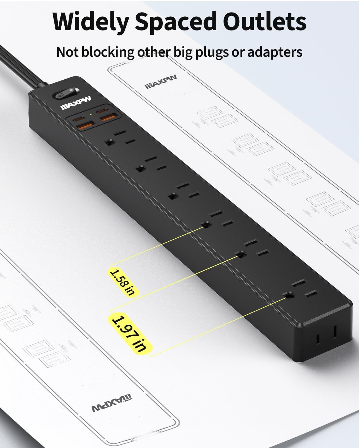 2 Pack Power Strip Surge Protector - 7 Outlets 4 USB Ports (2 USB C), 6 Ft Ultra Thin Flat Plug Extension Cord, 1875W/15A, 1700 Joules, Wall Mount for Home Office Dorm, White