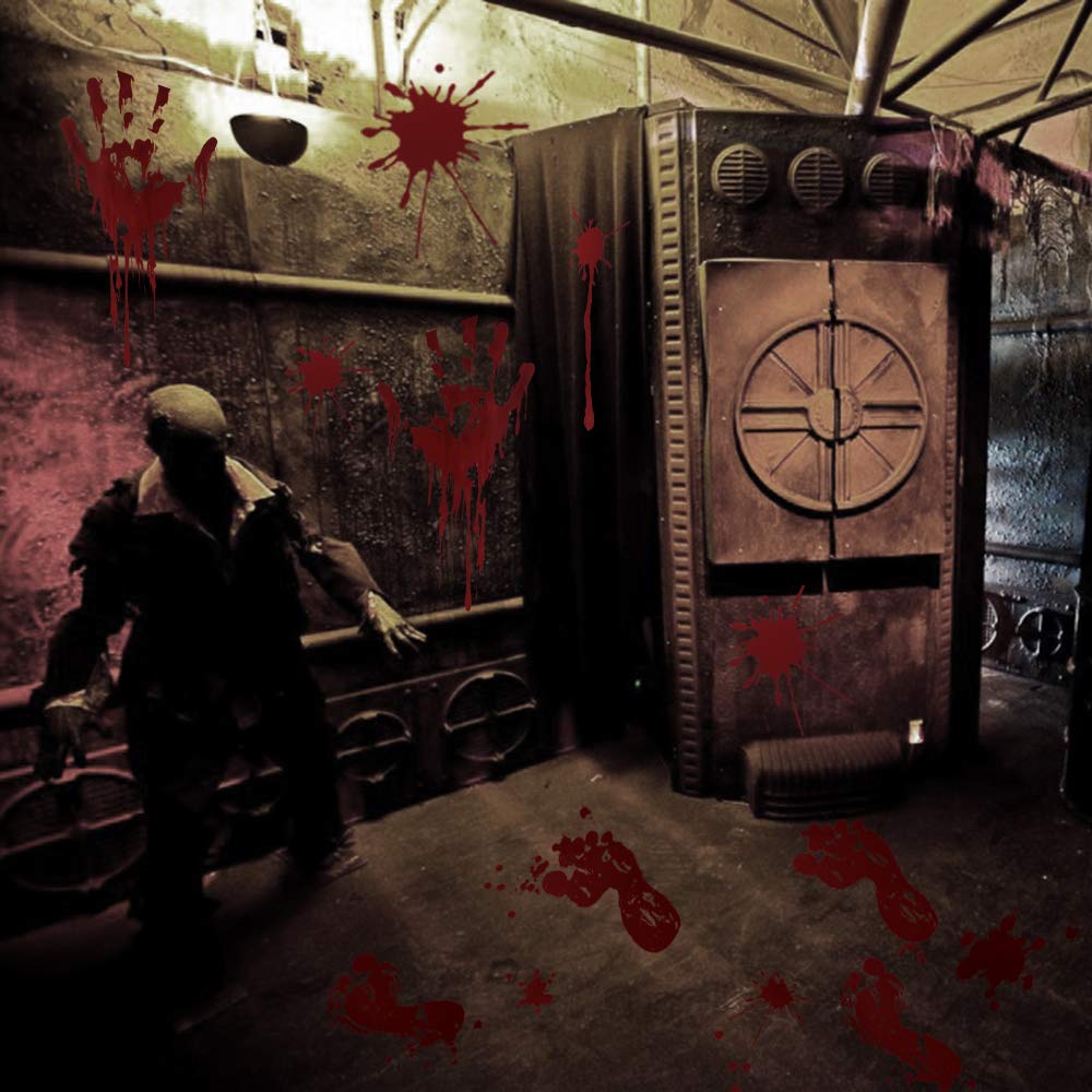 Halloween Decorations 126 PCS Halloween Window Clings, 8 Sheets Bloody Handprint Footprint Halloween Wall Decal Floor Clings with Tattoo Stickers, Scary Halloween Decoration Window Stickers