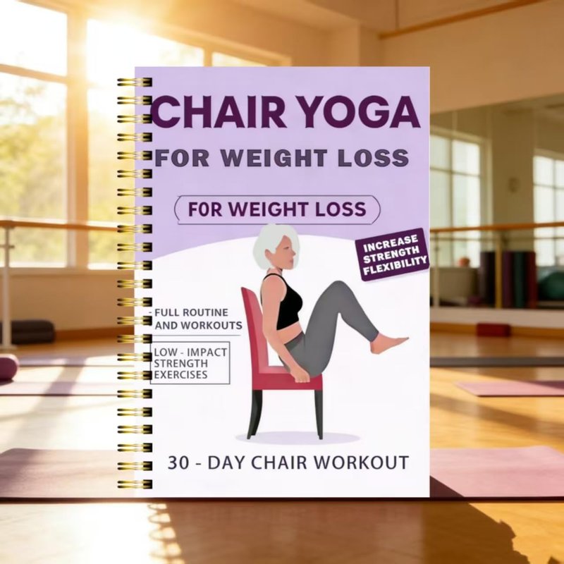 Chair Yoga Weight Loss Planner - 15-Minute Daily Routine Log with Illustrated Poses | Spiral-Bound Home Fitness Journal (5.5x8.3 Inch, Purple)