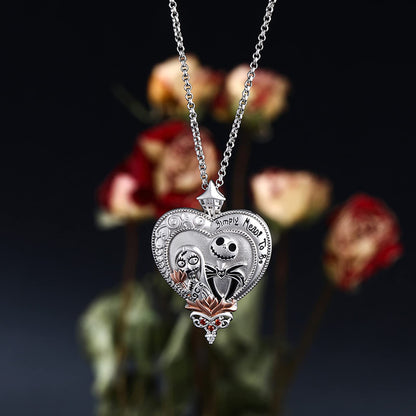 Jeulia Jack Gothic Love Necklace - 925 Sterling Silver Nightmare Pendant Skull Sally Heart Pendant, Spider Web Chain, Halloween Jewelry Gift for Her (Haunted Holidays Inspired)