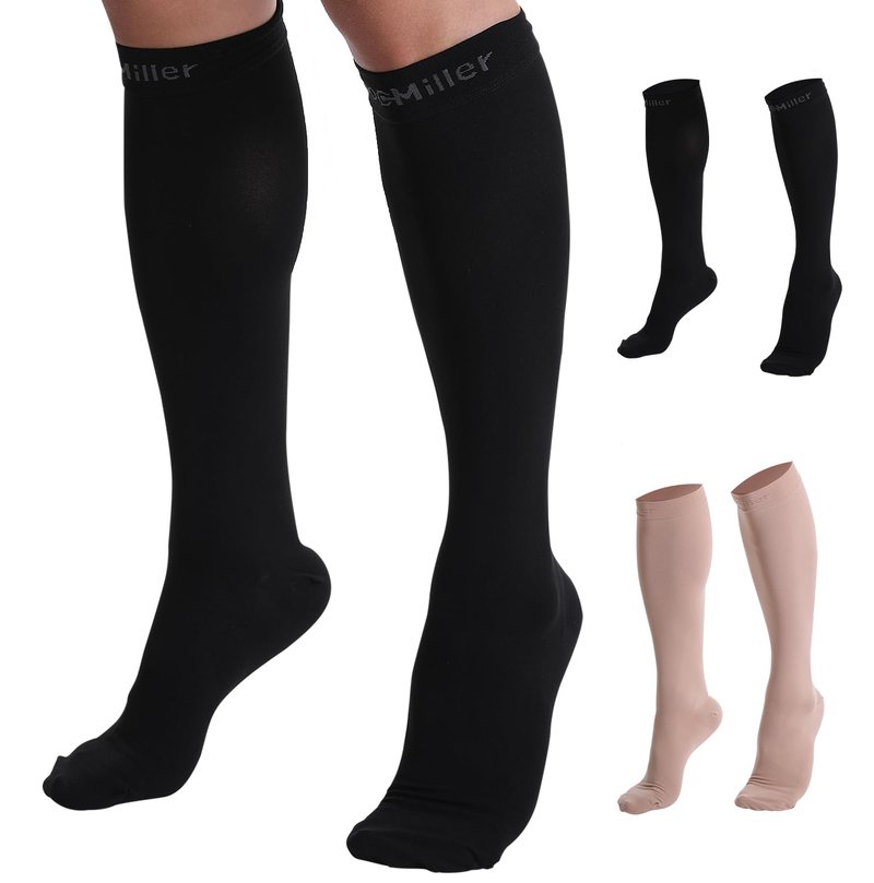Doc Miller - Compression Socks for Women & Men - 8-15 mmHg Knee High, Medical Grade Support - Best for Sport, Travel, Nurse, Pregnancy, Circulation & Varicose Veins - 2X-Large Size, Black, 1 Pair