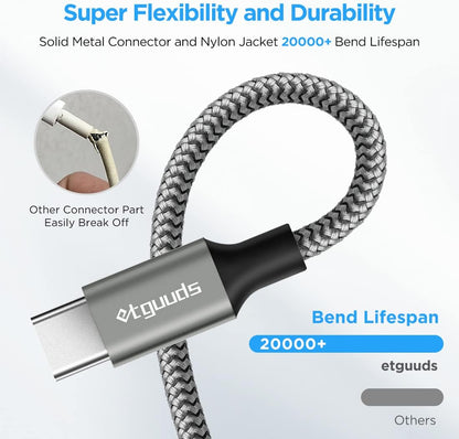 Long USB C Cable [12ft, 2-Pack], etguuds Fast Charging USB A to Type C Charger Cable Braided for Samsung Galaxy S22 S21 S20 Ultra 5G S10 S10E S9 Note 20 10 9, A10e A20 A33 A32 A50 A70, LG, Moto, Pixel