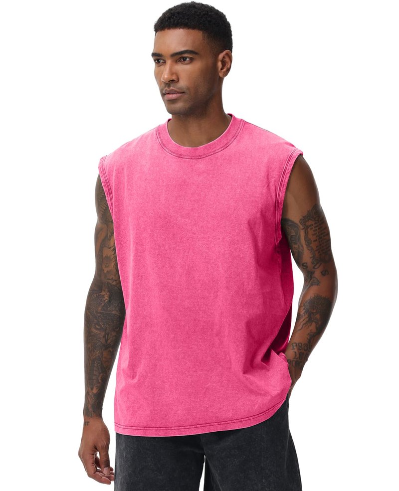 3 Pack Mens Workout Tank Tops Sleeveless Tee Shirts Men Muscle Shirt Gym Acid Wash T Shirts Running Beach Loose Fit Tee(PKGYBK,2XL)
