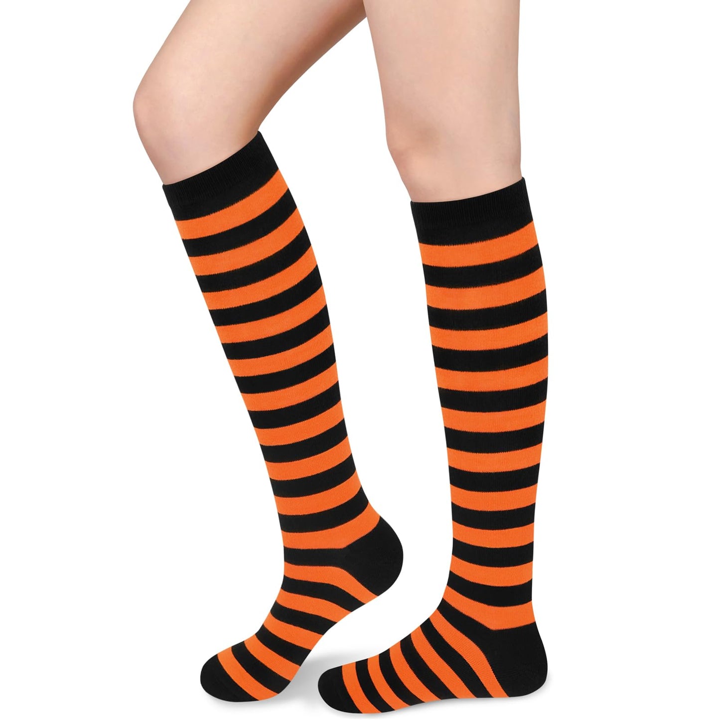Orange and Black Striped Socks Womens Halloween Sock Woman Halloween Knee High Socks Orange Striped Sock Witch Costumes