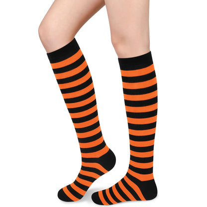 Orange and Black Striped Socks Womens Halloween Sock Woman Halloween Knee High Socks Orange Striped Sock Witch Costumes