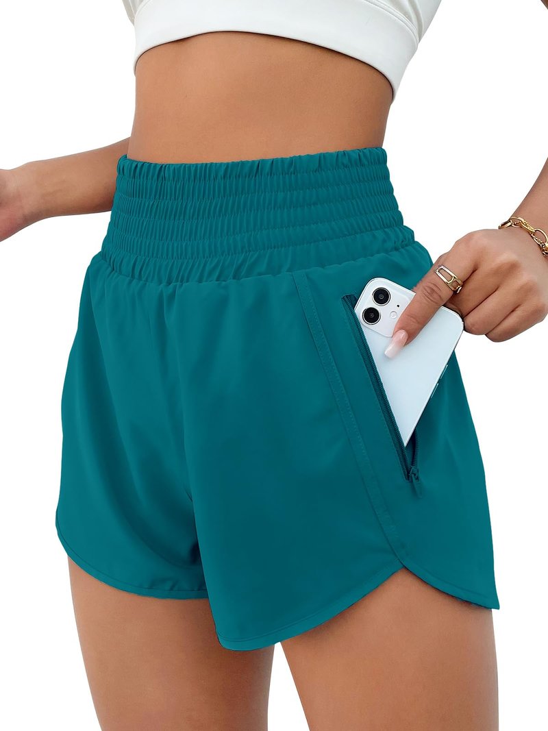 BMJL Women's Athletic Shorts High Waisted Running Short Pocket 2.5" Sporty Shorts Gym Elastic Workout Shorts(S,Blue Green)