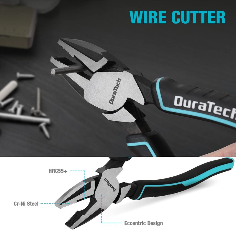 DURATECH 5-Piece Cr-Ni Pliers Set, 6" Long Nose, Slip Joint, Diagonal Cutting, 8" Linesman, Groove Joint Pliers, Easy Storage Oxford Rolling Pouch