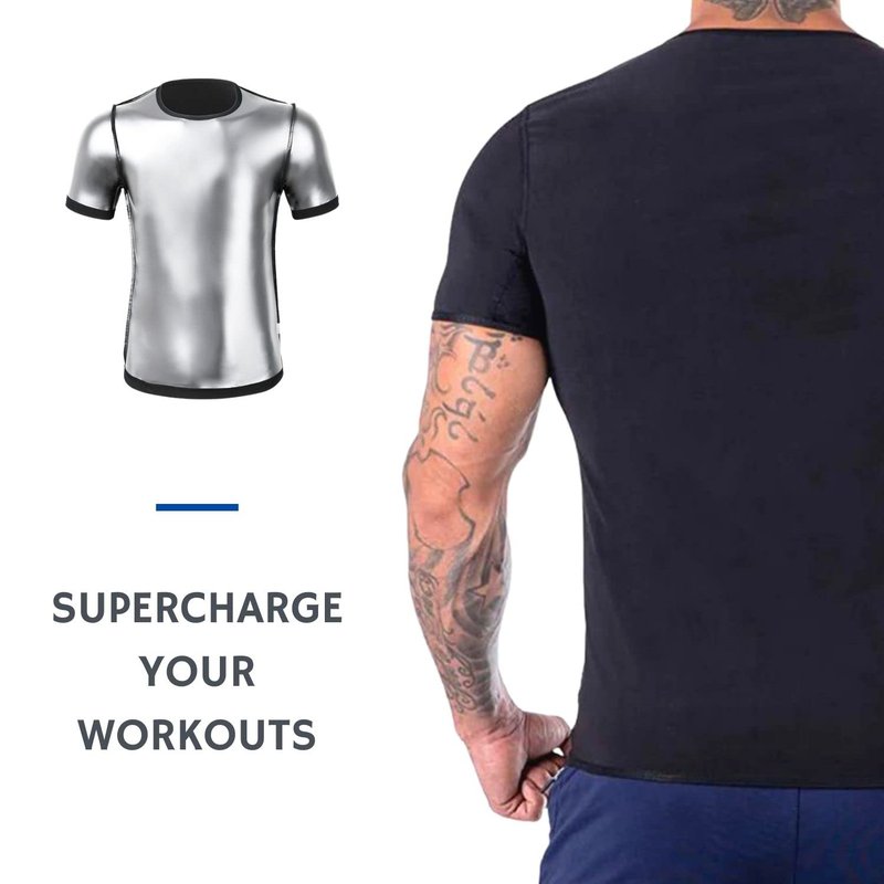 Nano Hertz Sauna Sweat Suit Weight Loss Shapewear Top Shirt Waist Vest Trainer Workout Body Shaper Sweatsuit Exercise Fitness Gym Short Sleeves Men Guys
