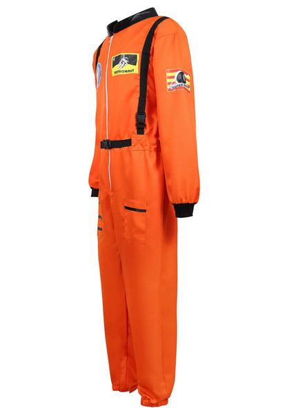 Adult Astronaut Spaceman for Men Costume Coverall Air Force Flight Jumpsuit Halloween Dress Up Party Orange-L