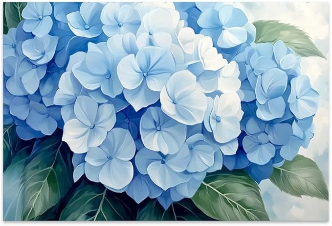 Yesad Blue Hydrangea Pictures, Floral Wall Art Flower Canvas Wall Art Botanical Prints Posters Rustic Wall Décor for Living Room Bedroom Kitchen Farmhouse Wall Décor (Unframed,30”x20”,Hydrangea1)