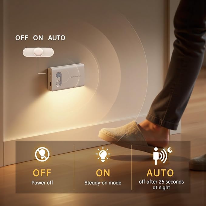 Motion Sensor Stair Night Lights Indoor, Rechargeable Closet Light with Adjustable Brightness and Direction, 3 Pack Wireless LED Light for Basement, Hallway, Bedroom, and Under Cabinet Lighting