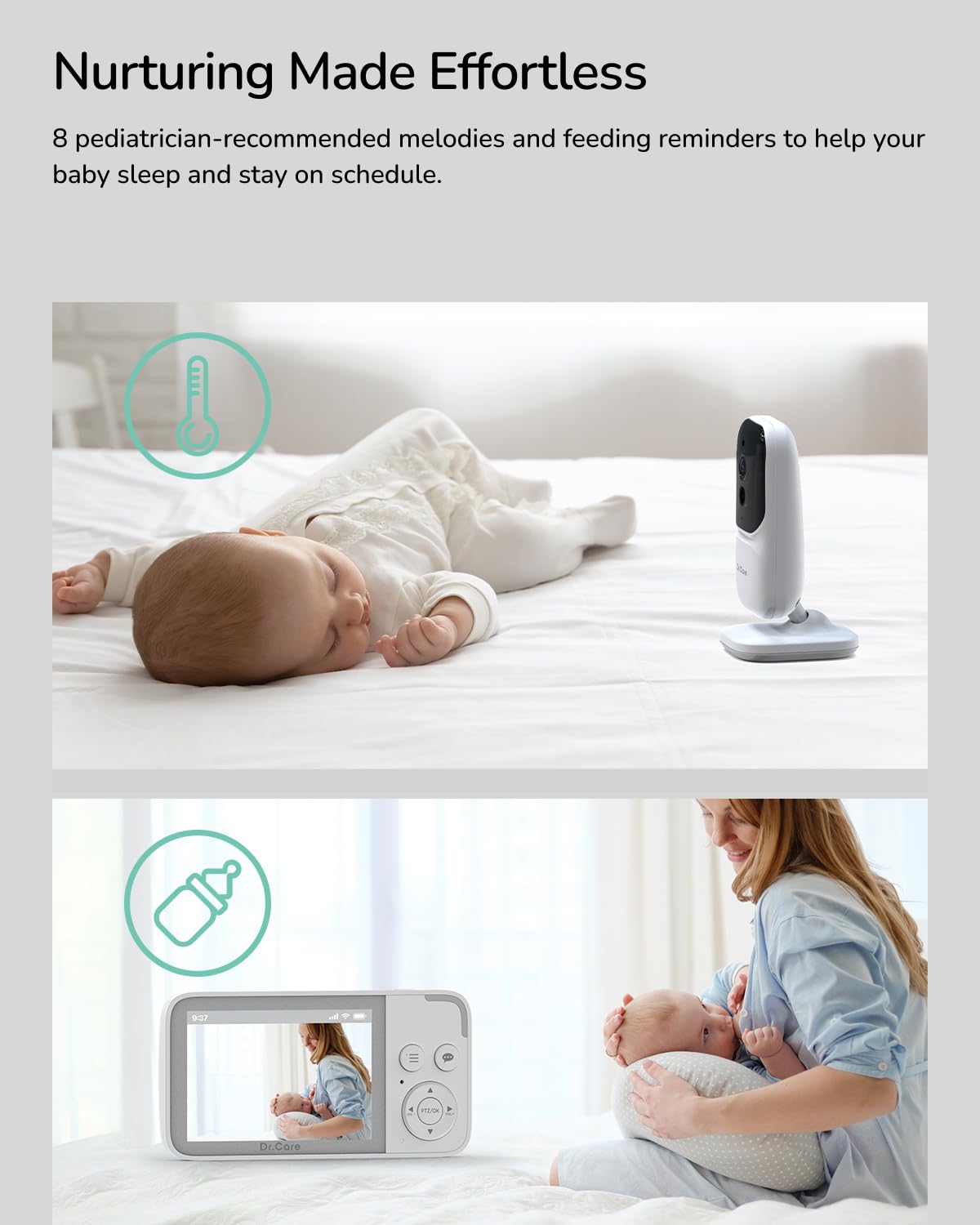 Dr.Care NeoView Video Baby Monitor -3.5” Screen, 2-Way Audio, Video Loop Recording, Night Vision, Real-Time/VOX Monitoring, Temperature Sensor, Lullabies, No Wi-Fi (Supports Up to 128GB)