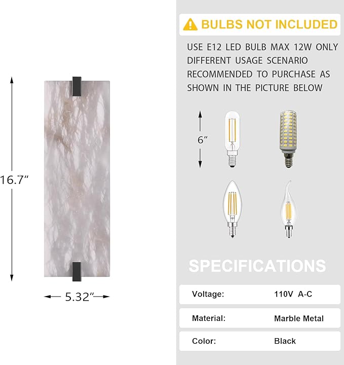 2 Pack 2 Light Square 16.7" Alabaster Marble Bathroom Wall Sconce Modern Concise Style Wall Light Fixture,Dark Gray Finish for Bedroom Hallway Bedside