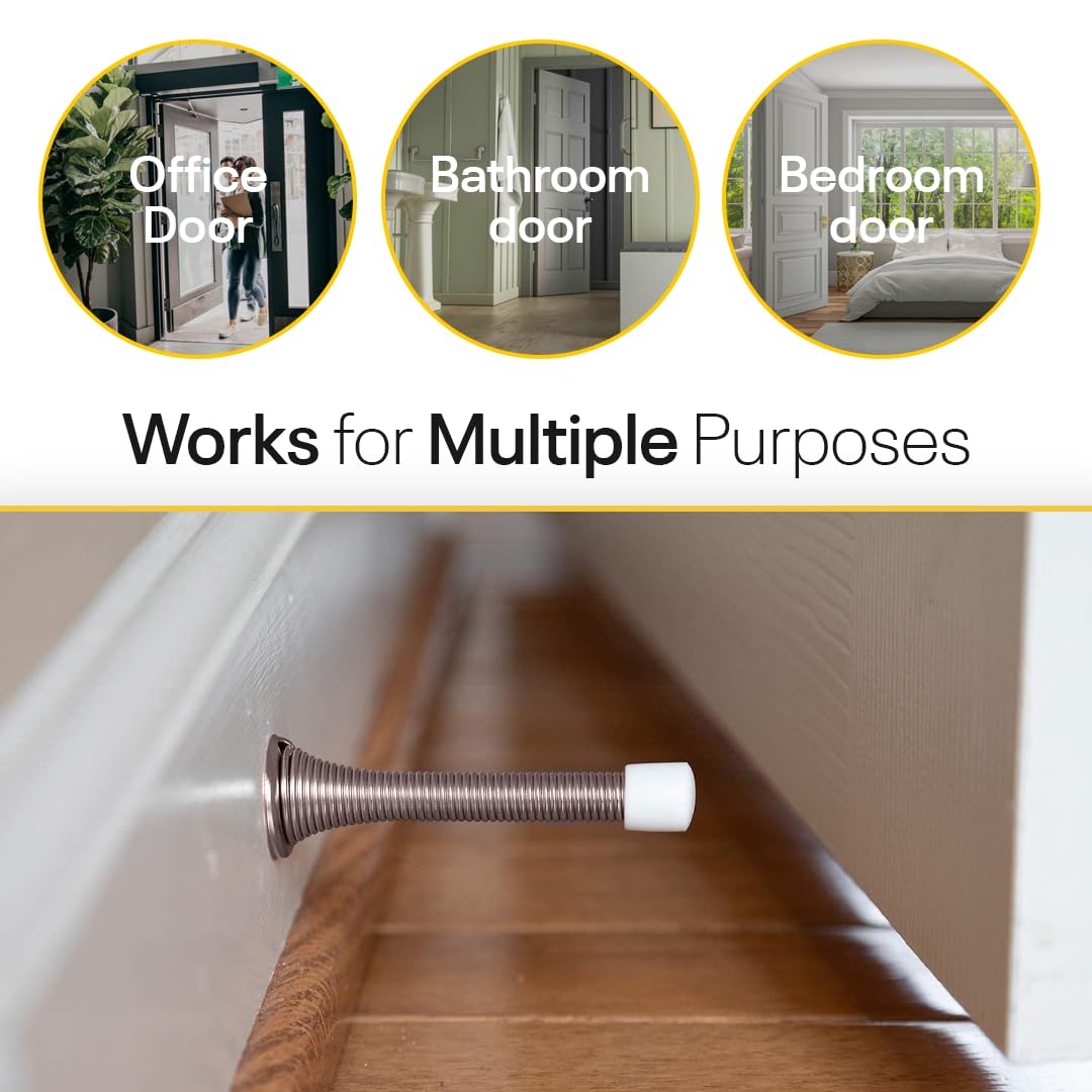 Door Stoppers for Wall – Spring Door Stopper with Rubber Tip – 3-1/4" – Pack of 4 – Doorstop – Ideal for Home, Offices, Schools