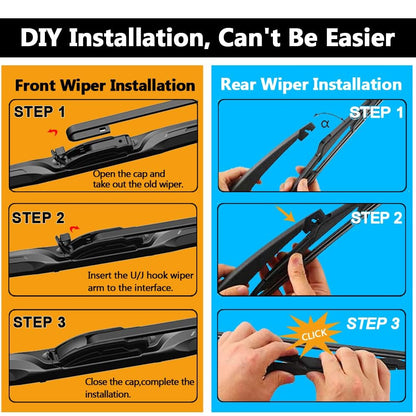 AUTOBOO 15"+15" Windshield Wipers with 13 Inch Rear Wiper Blade Replacement for Jeep wrangler JK 2008-2018,Jeep wrangler 2007-2017-Original Factory Quality (Pack of 3)