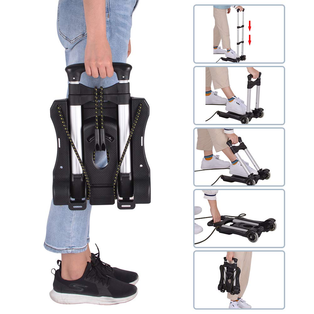 Hivexagon Folding Luggage Cart 88lbs Load Capacity Compact Lightweight and Durable Aluminum Alloy Travel Trolley for Luggage, Personal, Travel, Moving and Office Use