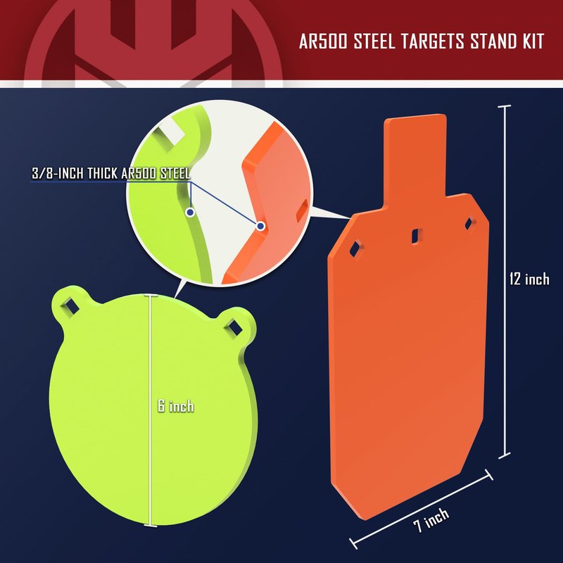 KNINE OUTDOORS AR500 Steel Target for Shooting Target Stand System Kit, 3/8" Thick 7"x 12" Silhouette Targets, 3/8" Thick 6" Gong Targets (Height-Adjustable Style)