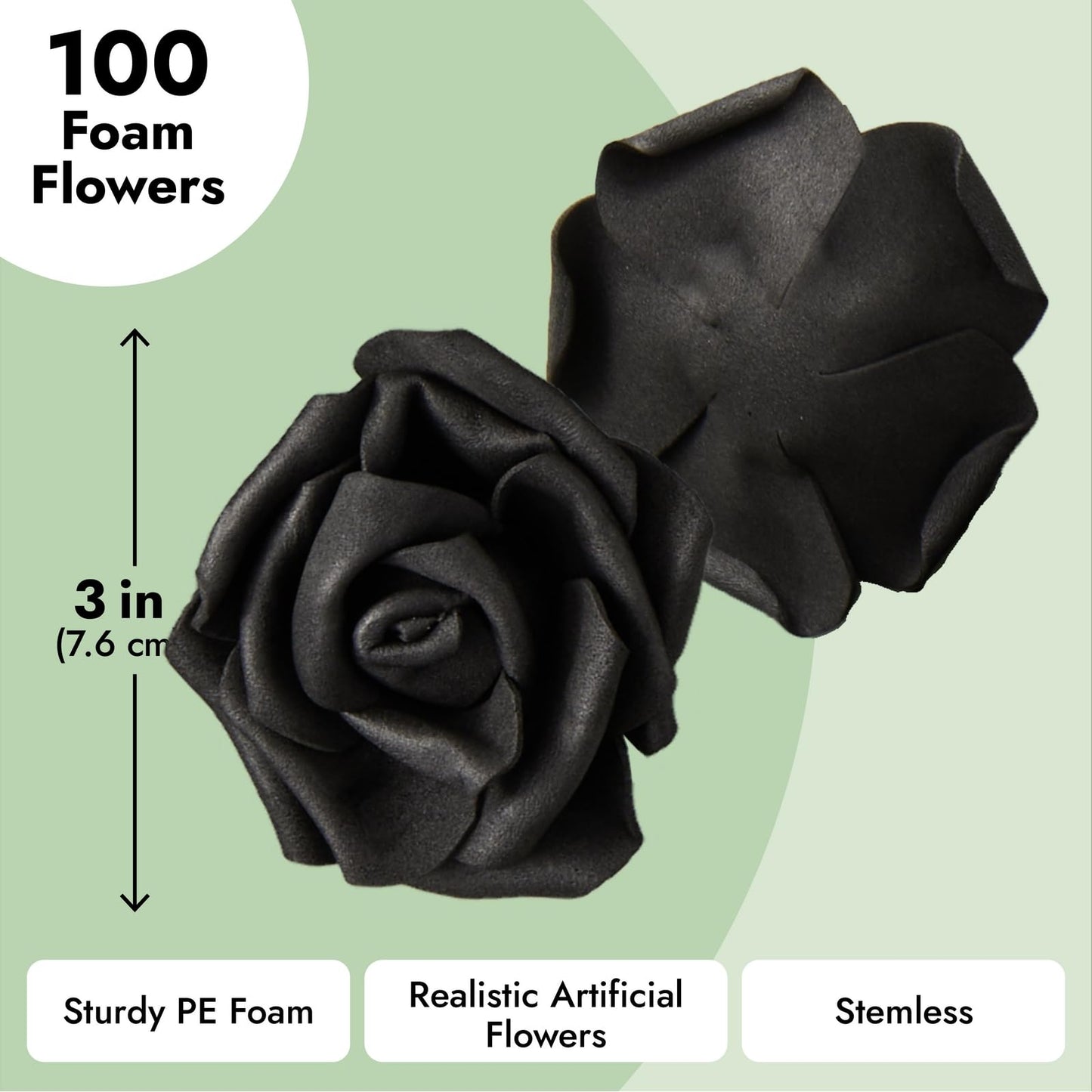 Bright Creations 100-Pack Black Artificial Flowers, Fake Foam Flowers for Halloween Decorations, DIY Crafts, Bouquets, and Black-Themed Parties (3 Inches)