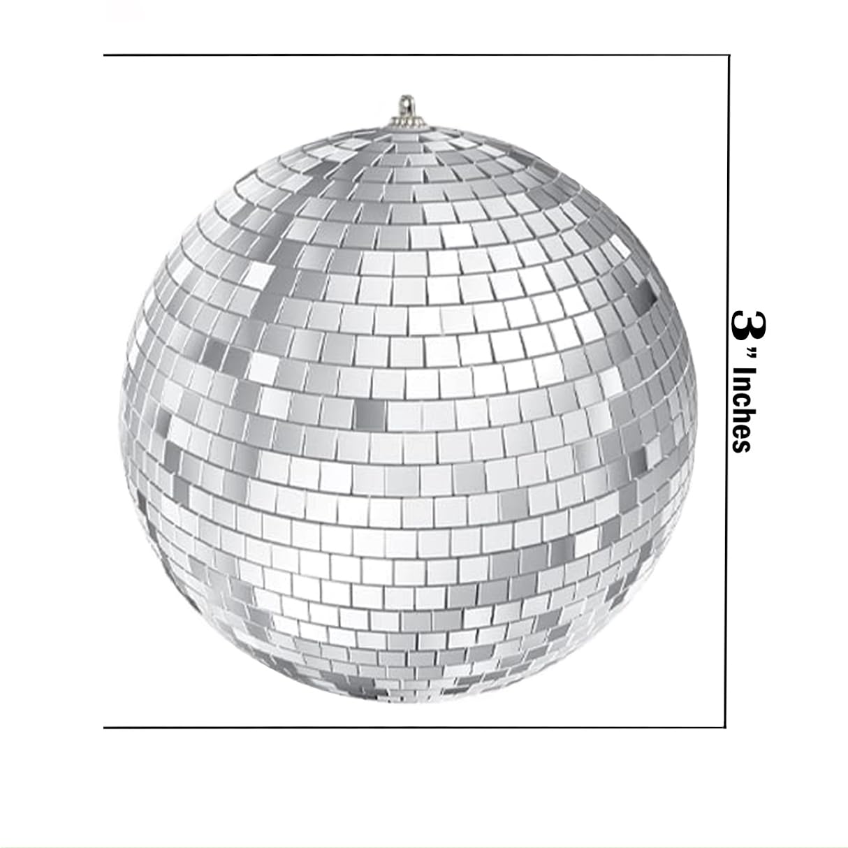 The Dreidel Company Mirror Disco Ball 3" Inch Silver Hanging Ball with Attached String for Hanging, Reflects Light, Party Favor (Pack of 4)