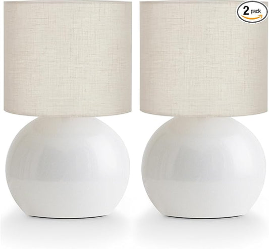 Small Table Lamp for Bedroom,Bedside Nightstand Lamp for Living Room,Minimalist Bedside Light lamp Set of 2, 10.4 Inch Desk Light for Bedroom, Living Room,Including Light Bulb（White）