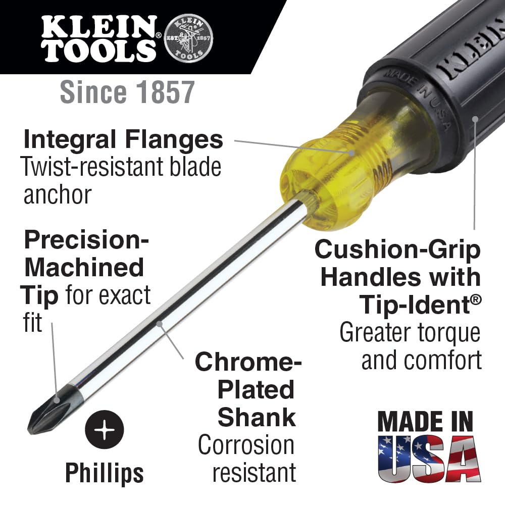 Klein Tools 85071 Stubby Slotted and Phillips Screwdriver Set with 5/16-Inch Cabinet-Tips and #2 Phillips-Tip, Made in USA, 2-Piece